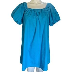 Sugarlips Turquoise Blue Dress Smocked Boho Puff Sleeves Size Medium 100% Cotton